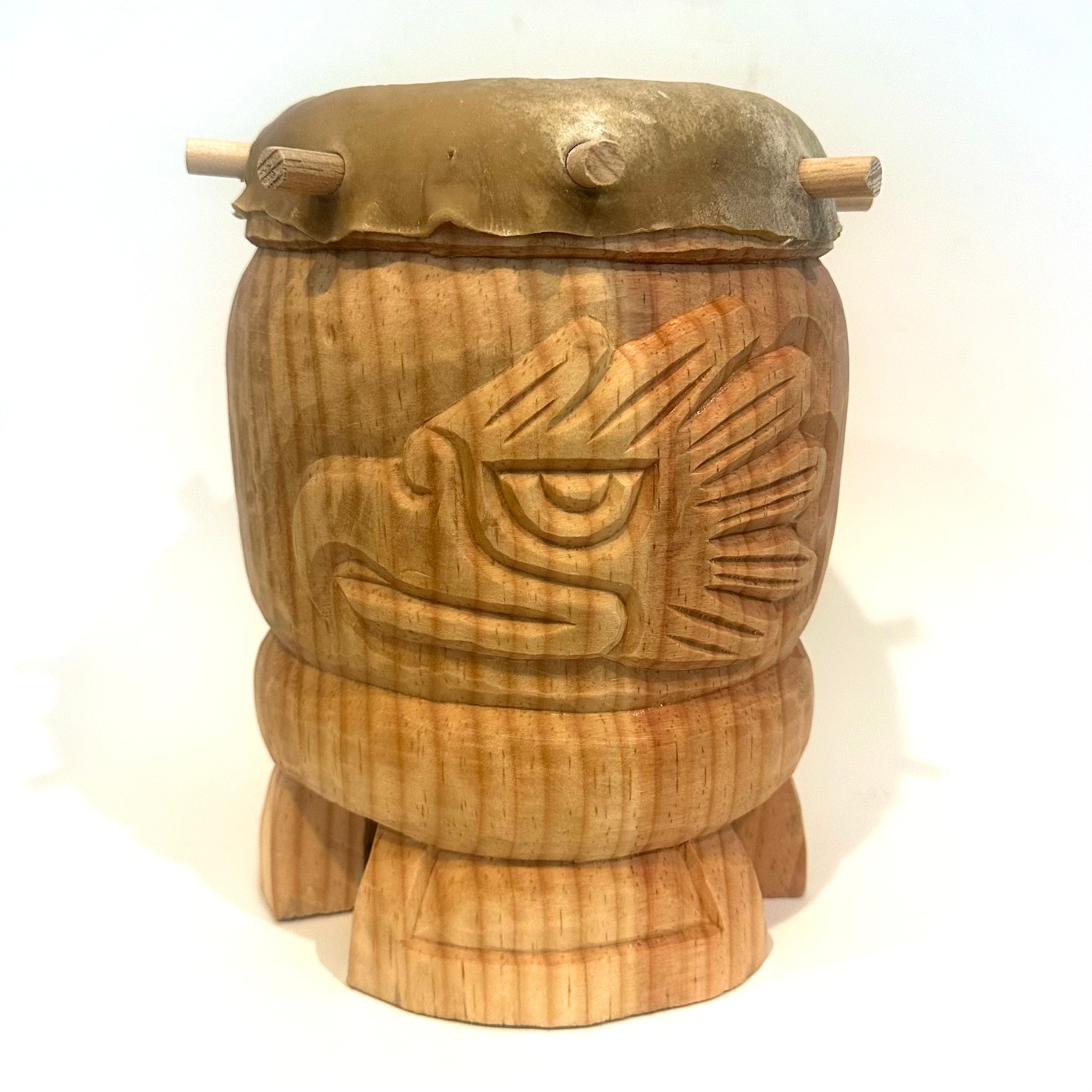 Drum (Huehuetl) - 10” tall Cuauhtli Tochtli