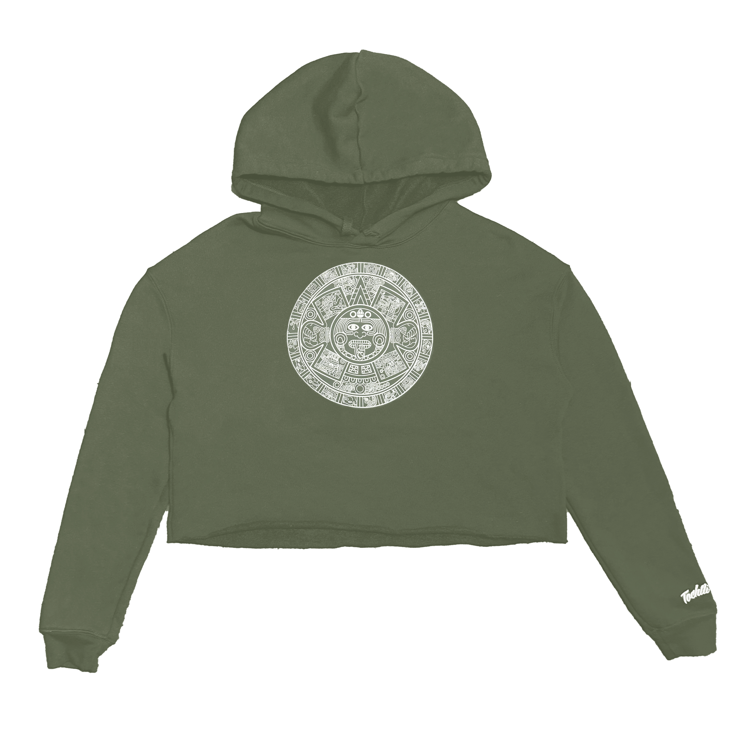 Crop Top Hoodie - Aztec Calendar - Green