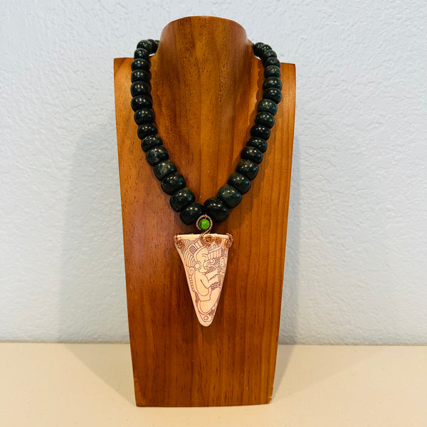 Necklace - Guatamala Jade w engraved shell 2