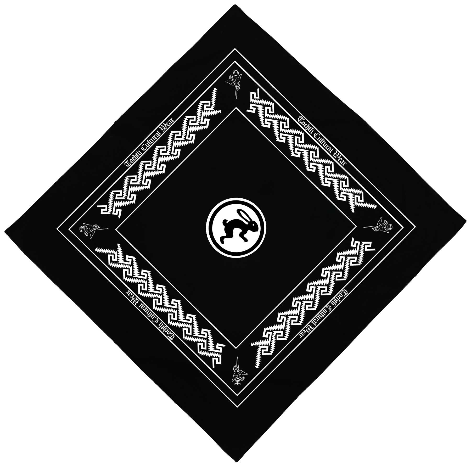 Bandana - 4 directions, black 22" x 22"