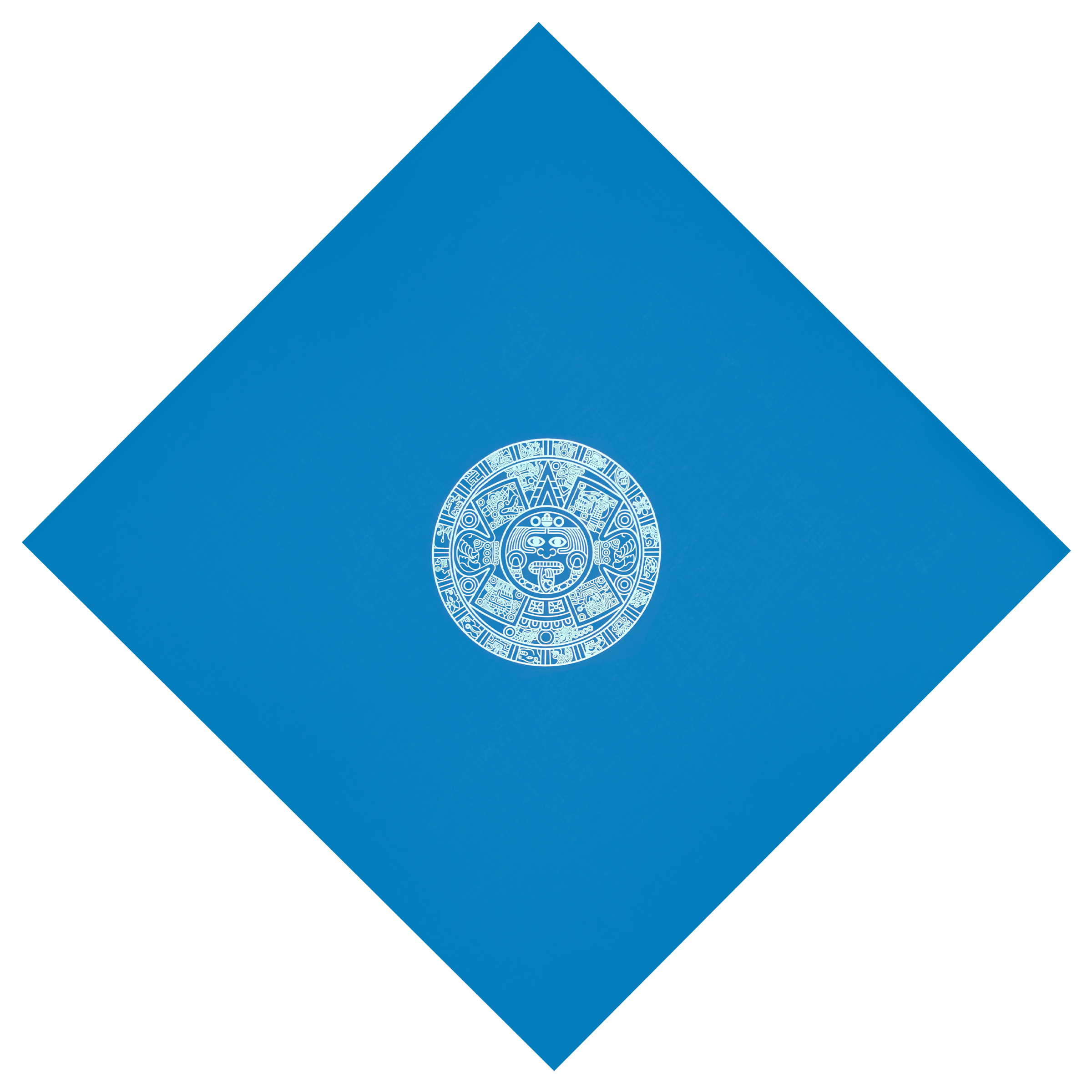 Bandana - Aztec Calendar - Turquoise 22" X 22"