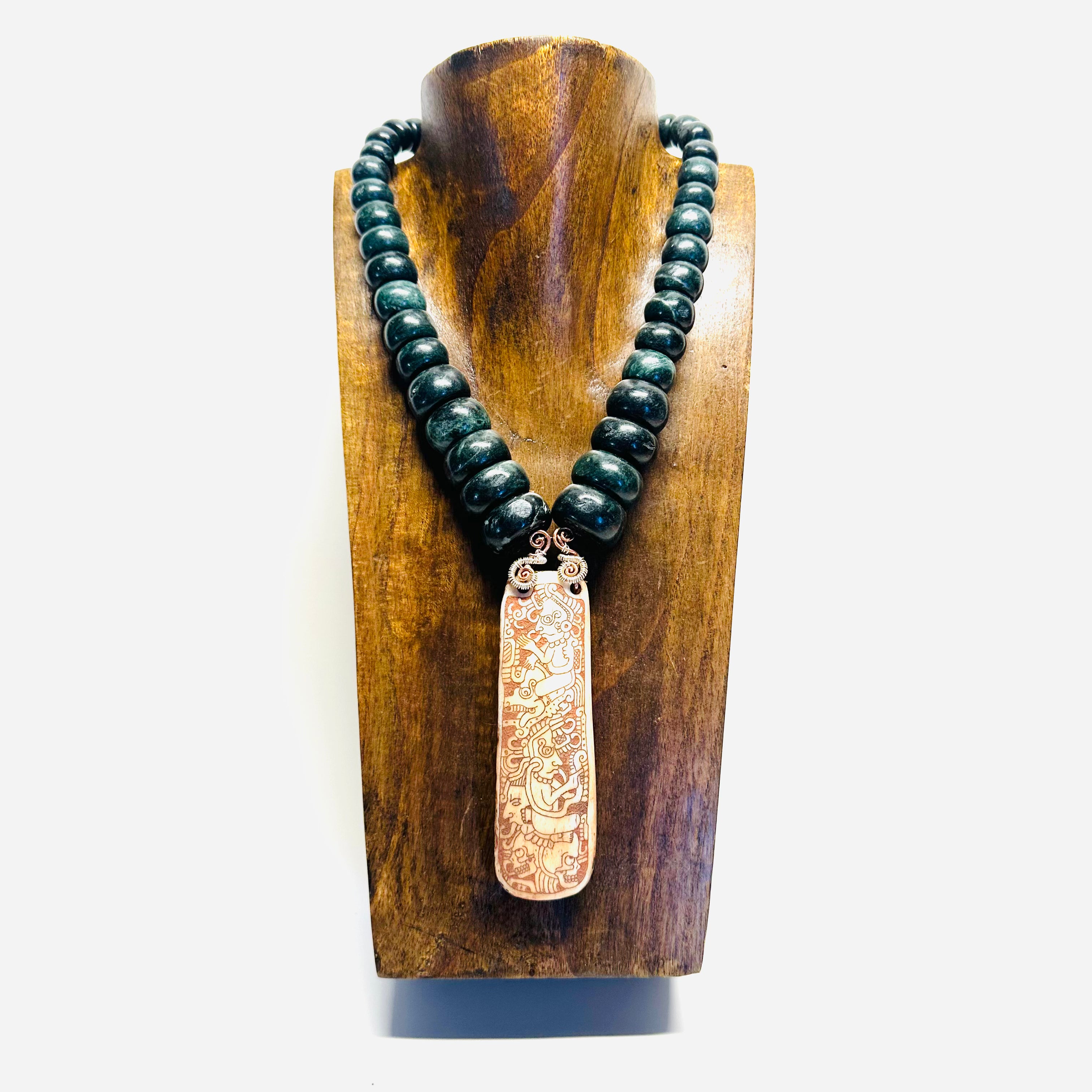 Necklace - Guatamala Jade with Hand Carved Bone Popol Vuh3