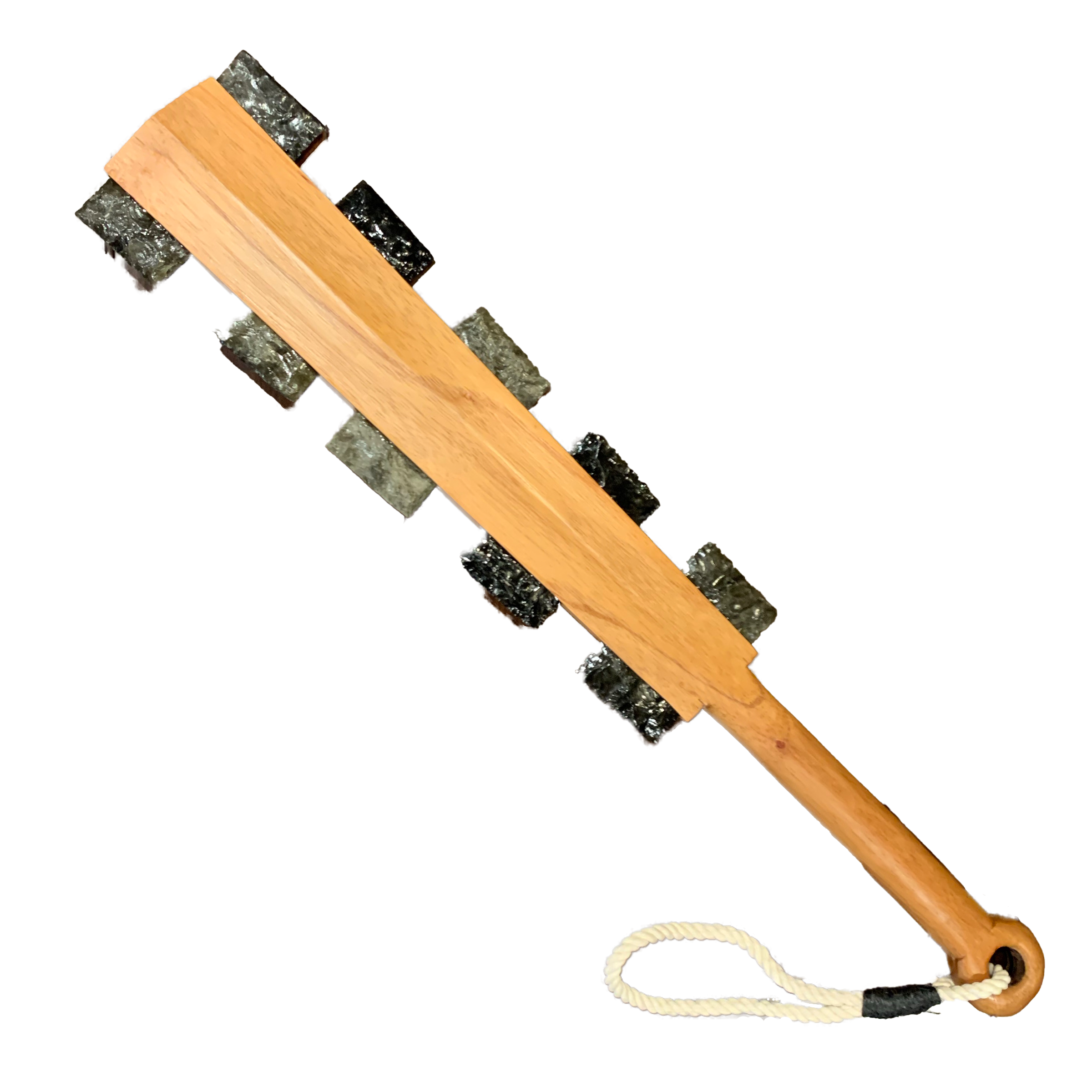 Macuahuitl (Aztec Club) - Plain - 27" handmade wooden macuahuitl with Plain design, wooden handle, and obsidian-style blade details.