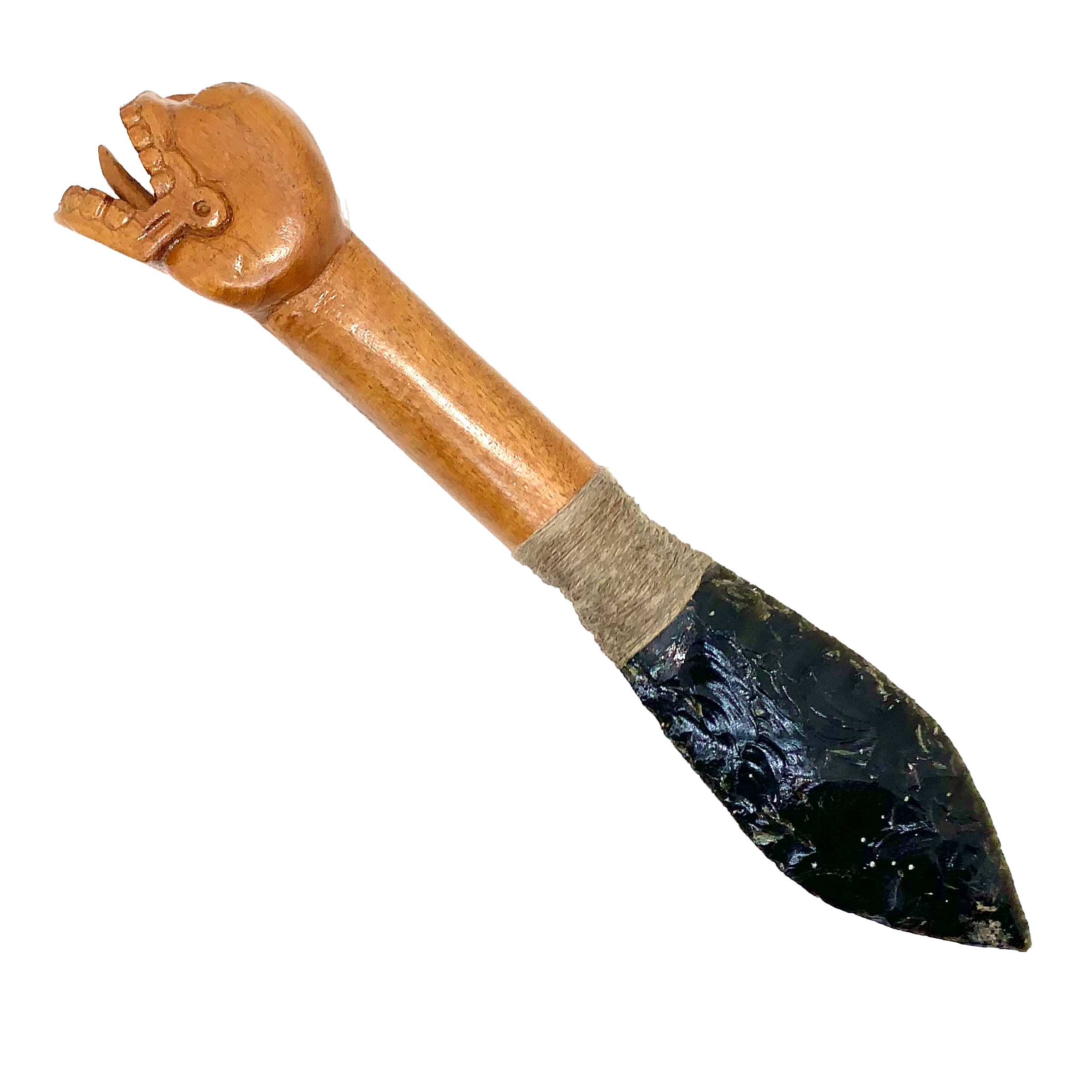 Tecpatl - Obsidian blade w wood Skull handle