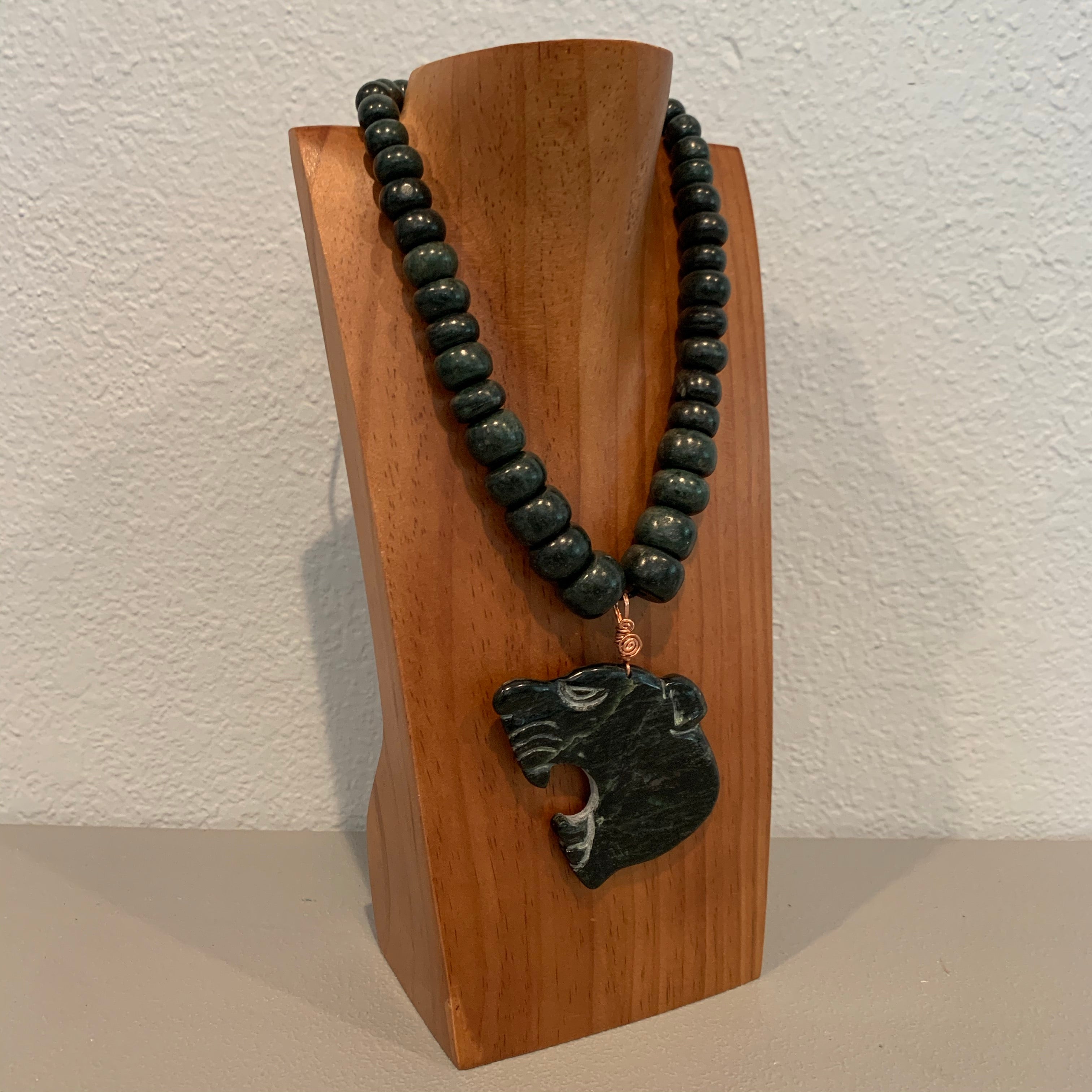 Necklace - Guatamala Jade w Jaguar pendent