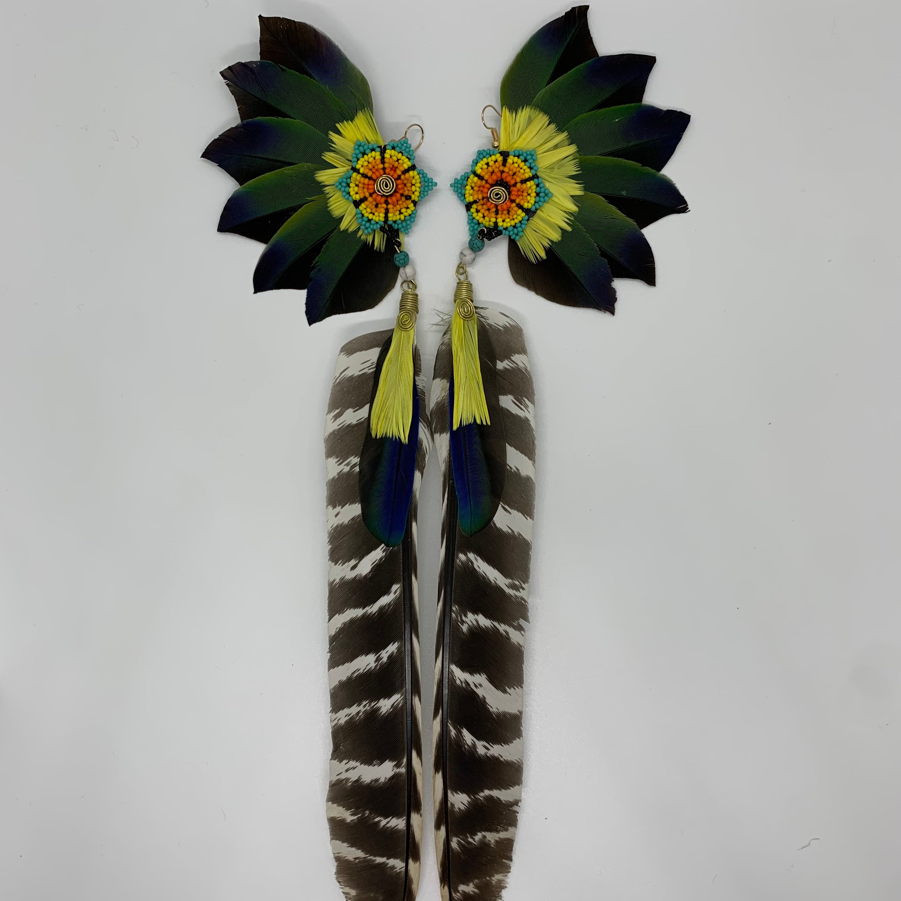 Feather Wing Earrings w Beaded flower 47