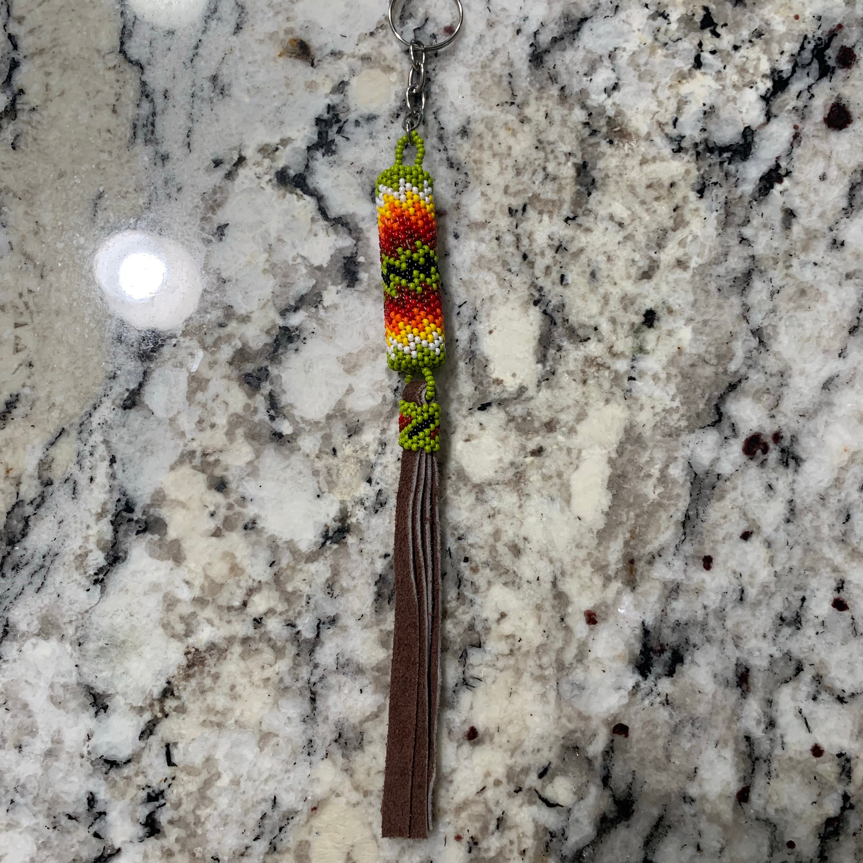 Beaded n leather keychain 12