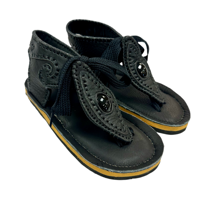 Aztec Dance Huaraches - Black/Black Piel