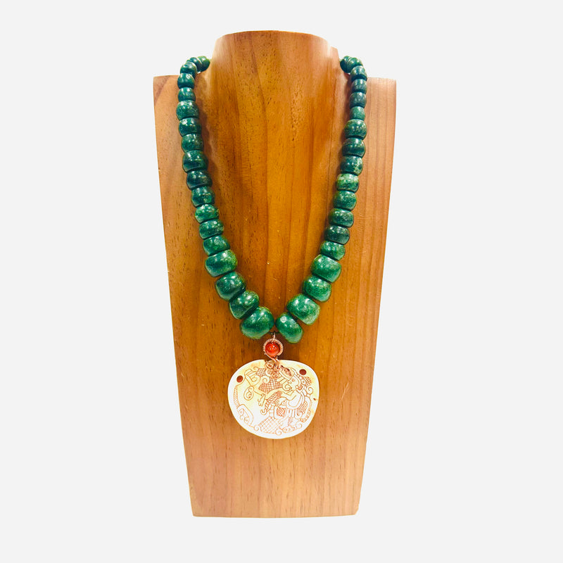 Necklace - Guatamala Jade w engraved shell 6