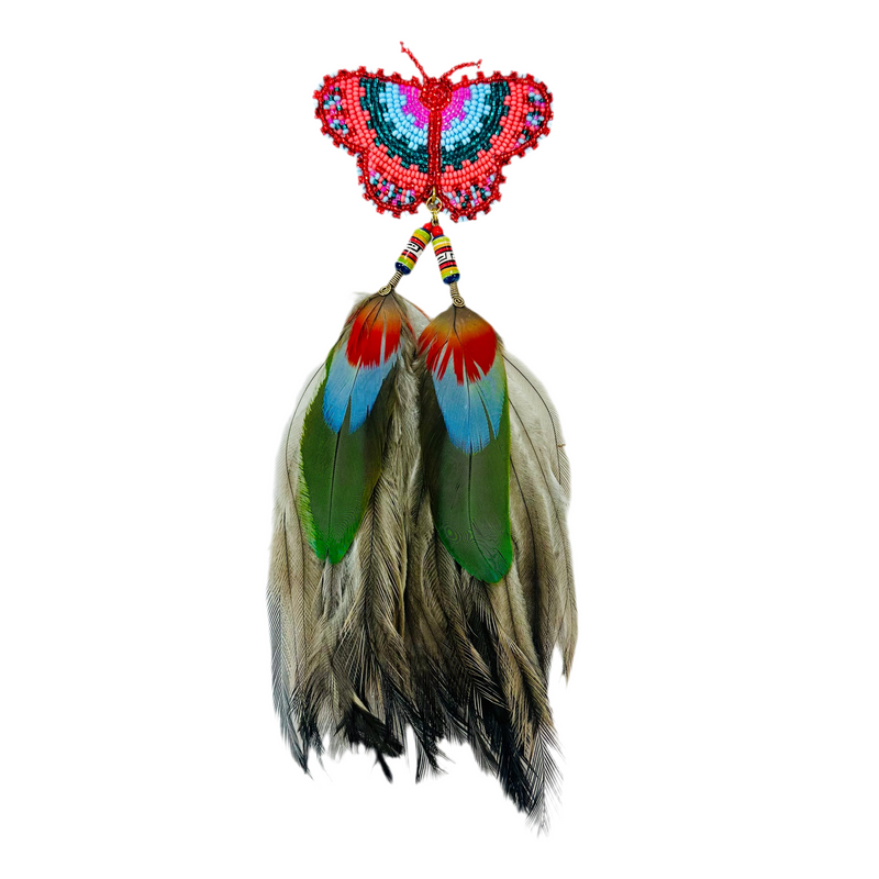 Hair Pendant - Butterfly Beaded and Feather Hair clip 4
