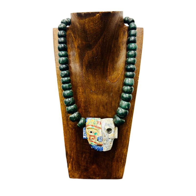 Necklace - Guatamala Jade w obsidian mosaic mask