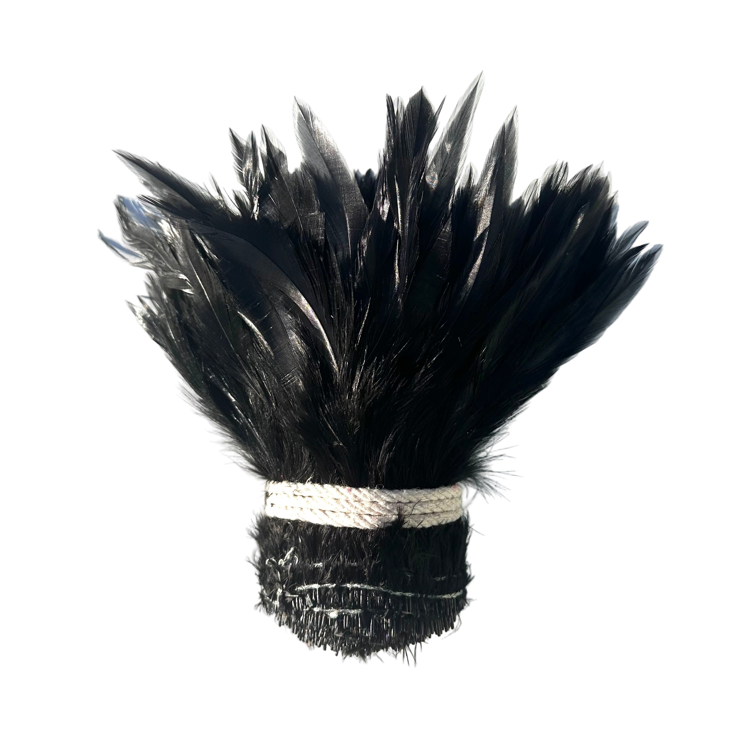 Feathers, Black Strung Rooster hackle feathers, 6-8", 1 yard
