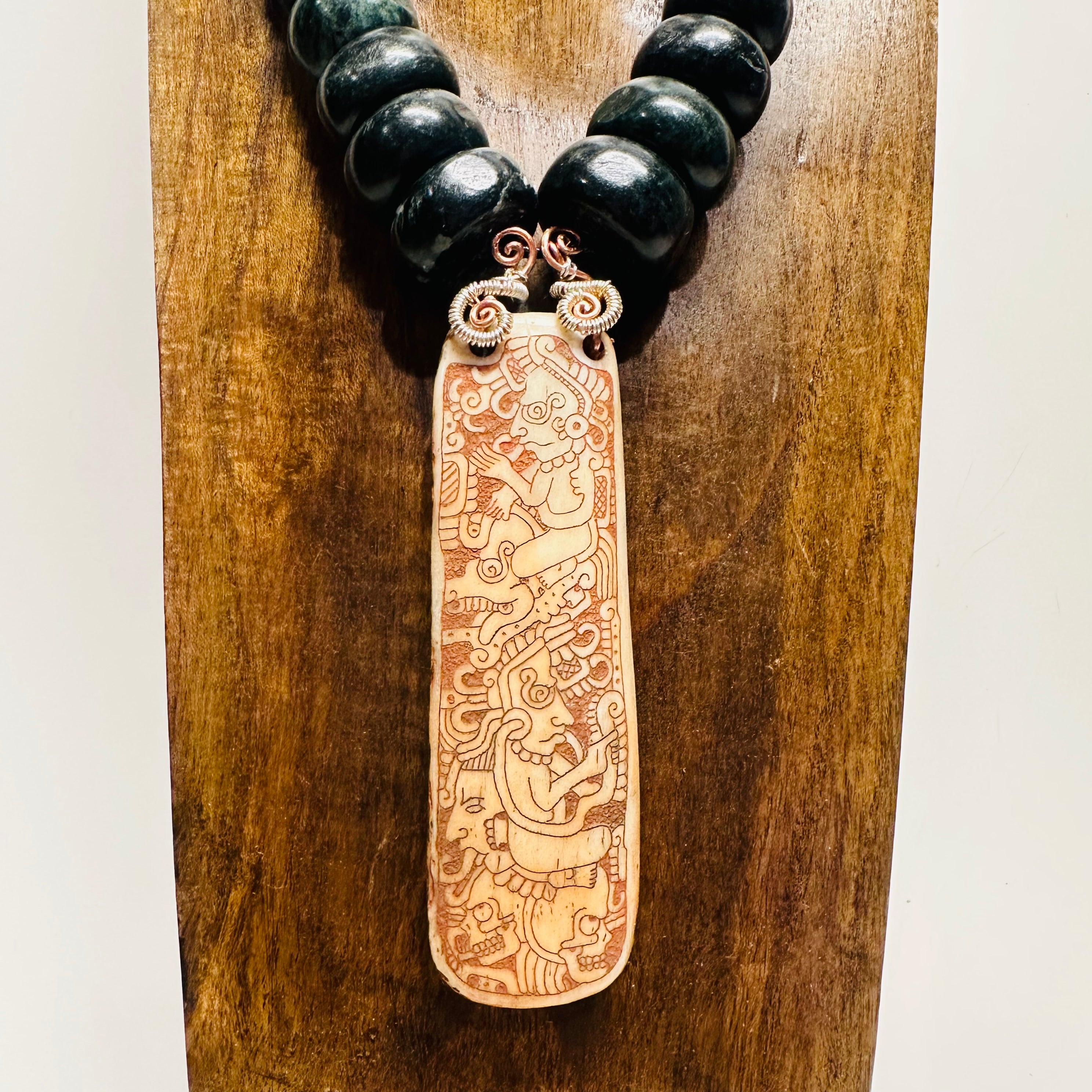 Necklace - Guatamala Jade with Hand Carved Bone Popol Vuh3
