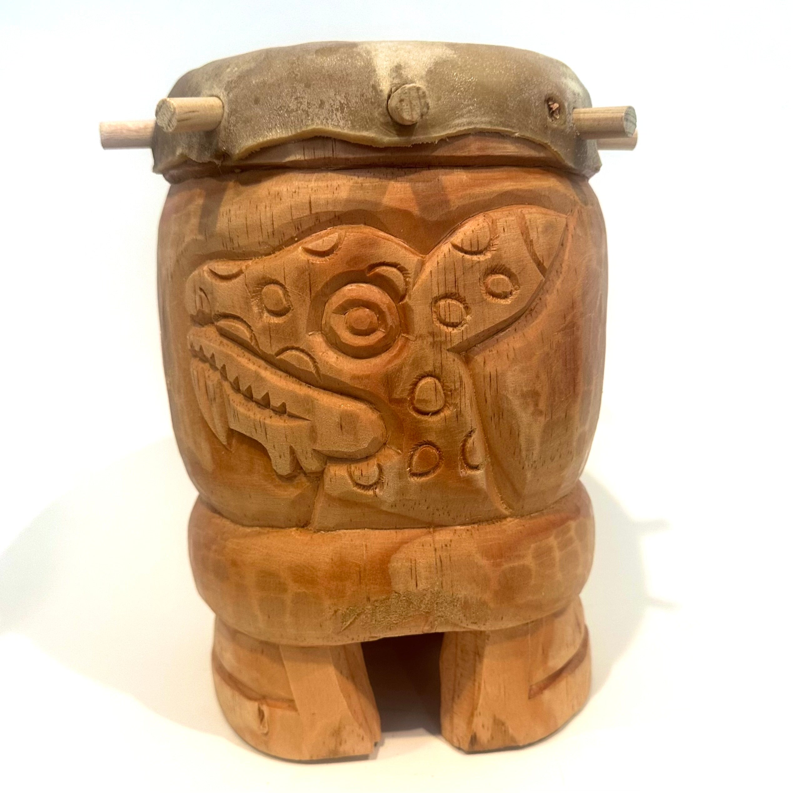 Drum (Huehuetl) - 10” tall Eagle Jaguar