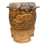 Drum (Huehuetl) - 10” tall Miquiztli Ozomatli (skull and monkey)