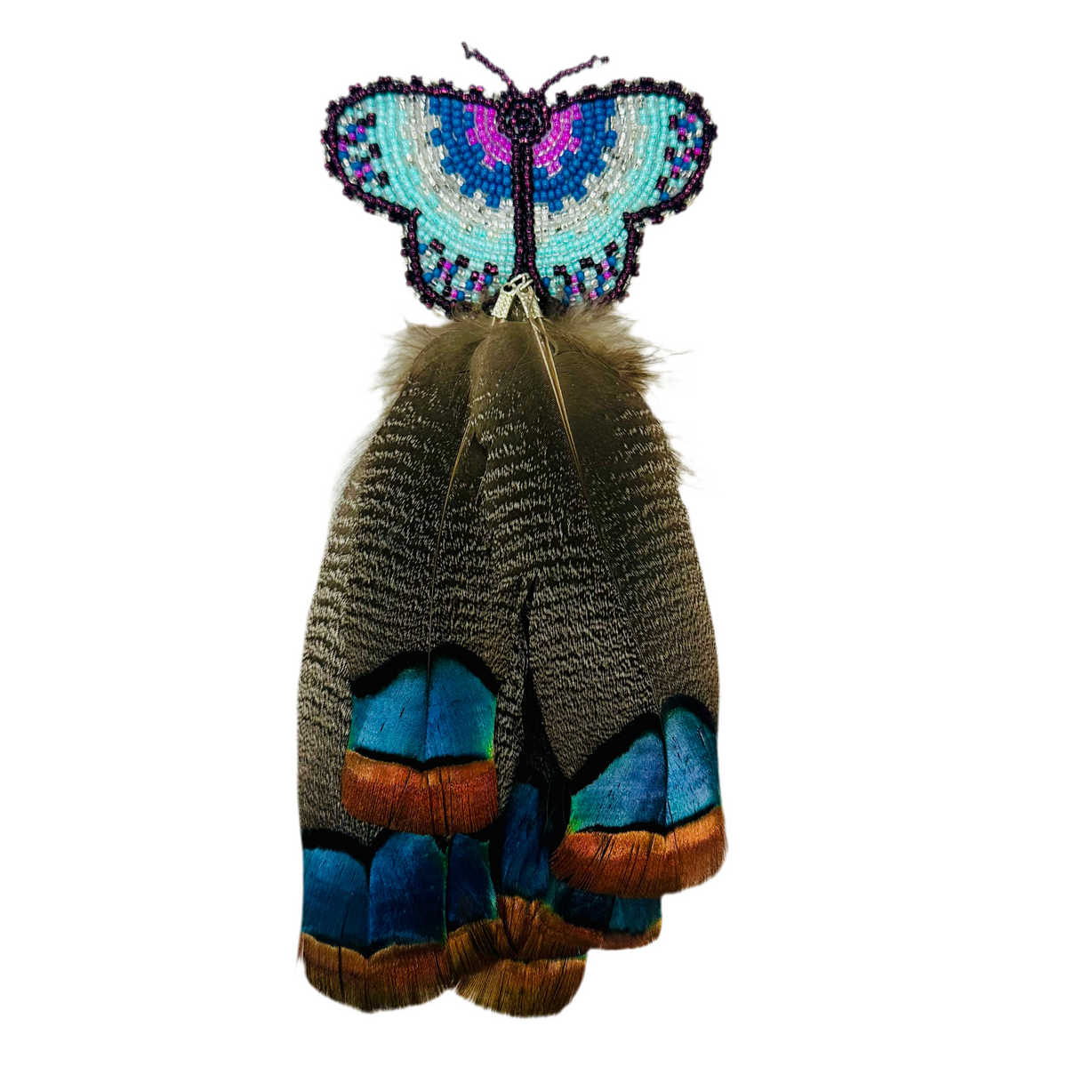 Hair Pendant - Butterfly Beaded and Feather Hair clip 1