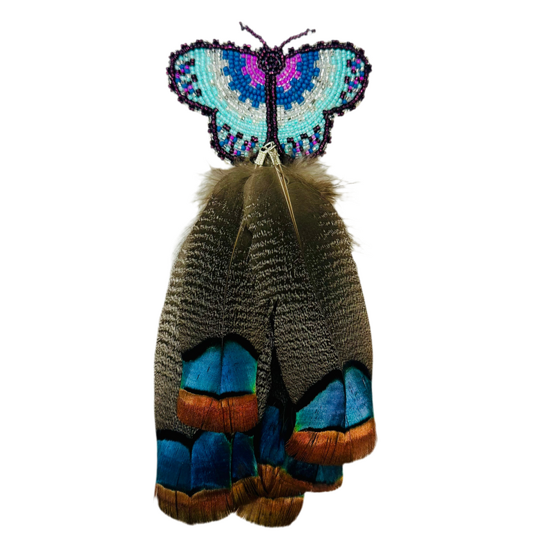 Hair Pendant - Butterfly Beaded and Feather Hair clip 1