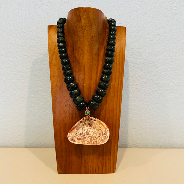 Necklace - Guatamala Jade w engraved shell 3