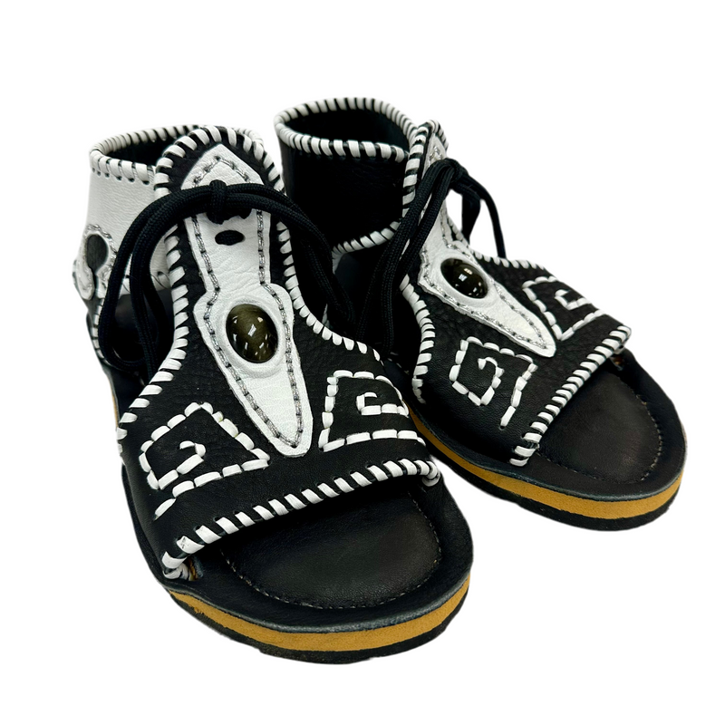 Aztec Dance Huaraches - Black/White Piel