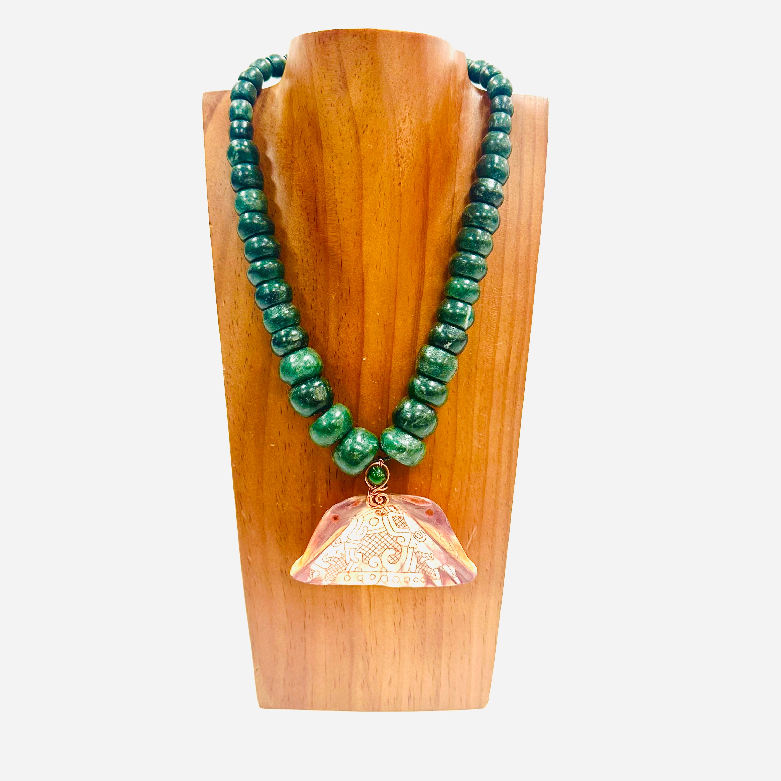 Necklace - Guatamala Jade with Carved shell 9