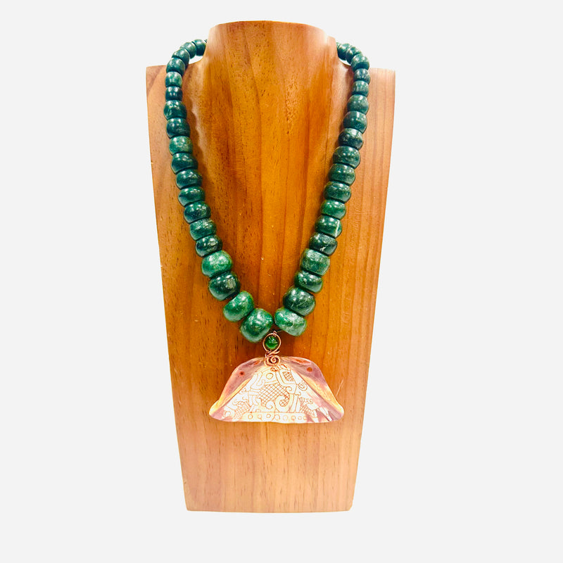 Necklace - Guatamala Jade with Carved shell 9