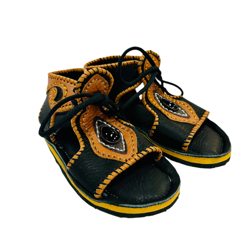 Aztec Dance Huaraches - Black/Brown Piel