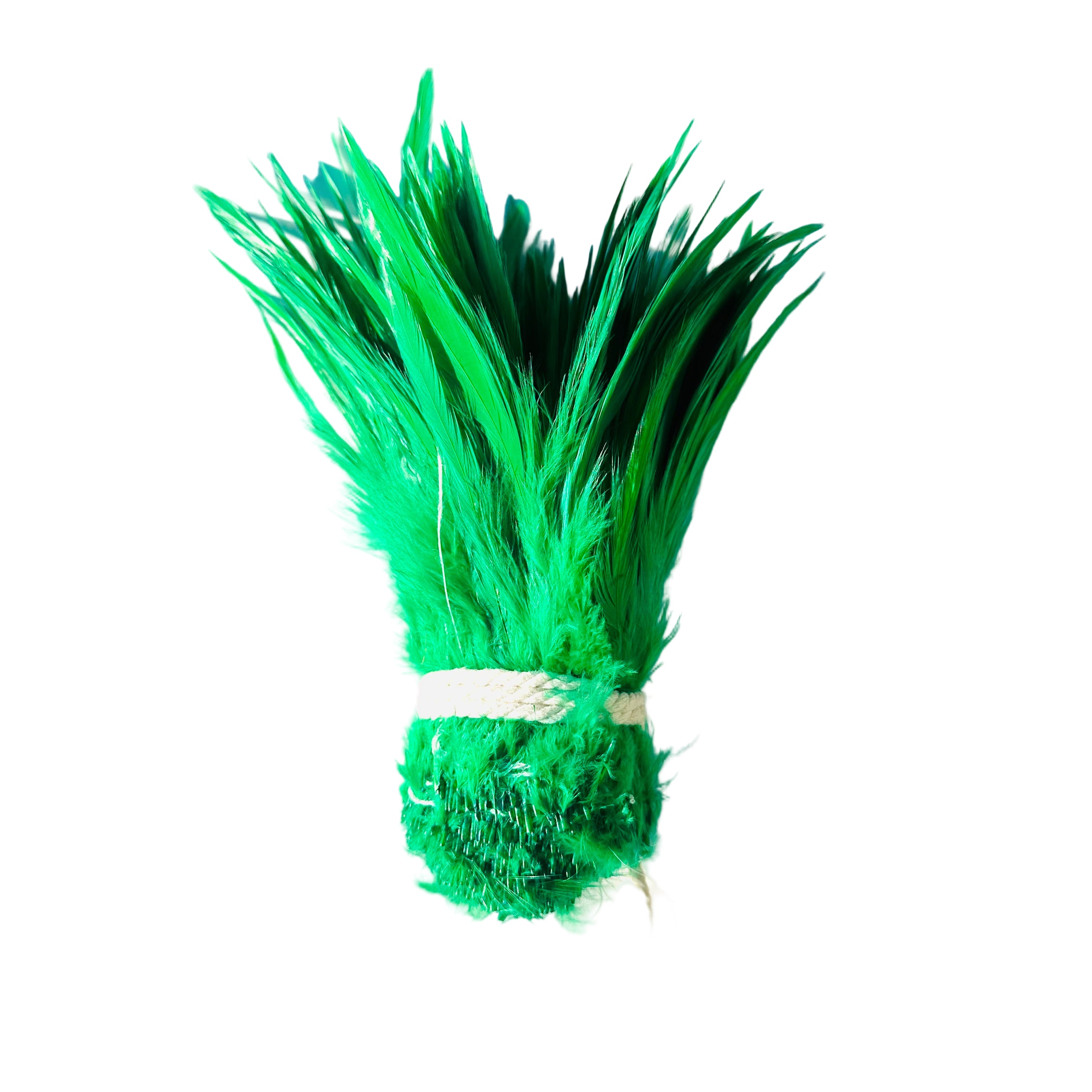 Feathers, Green Strung Rooster hackle feathers, 6-8", 1 yard