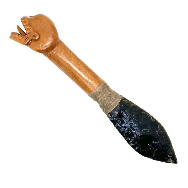 Tecpatl - Obsidian blade w wood Skull handle