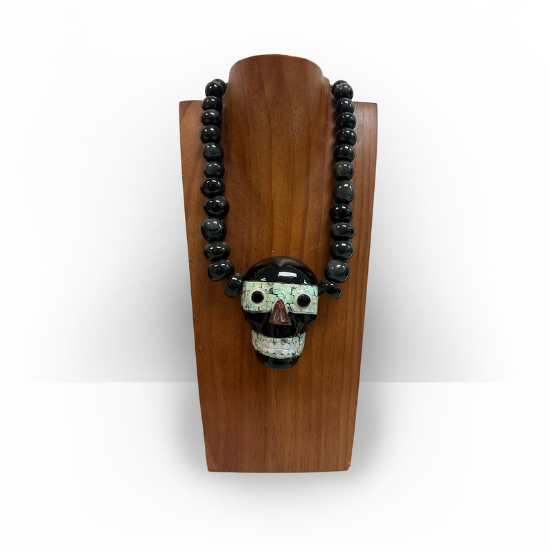 Necklace - Rainbow Obsidian Tezcatlipoca Mask