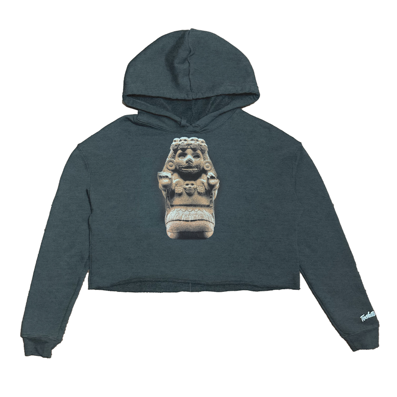 Crop Top Hoodie - Cihuateteotl - Grey