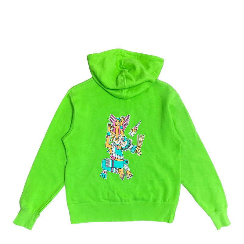 Zip Up Hoodie Mictlancihuatl Lime Green Tochtli Cultural Wear