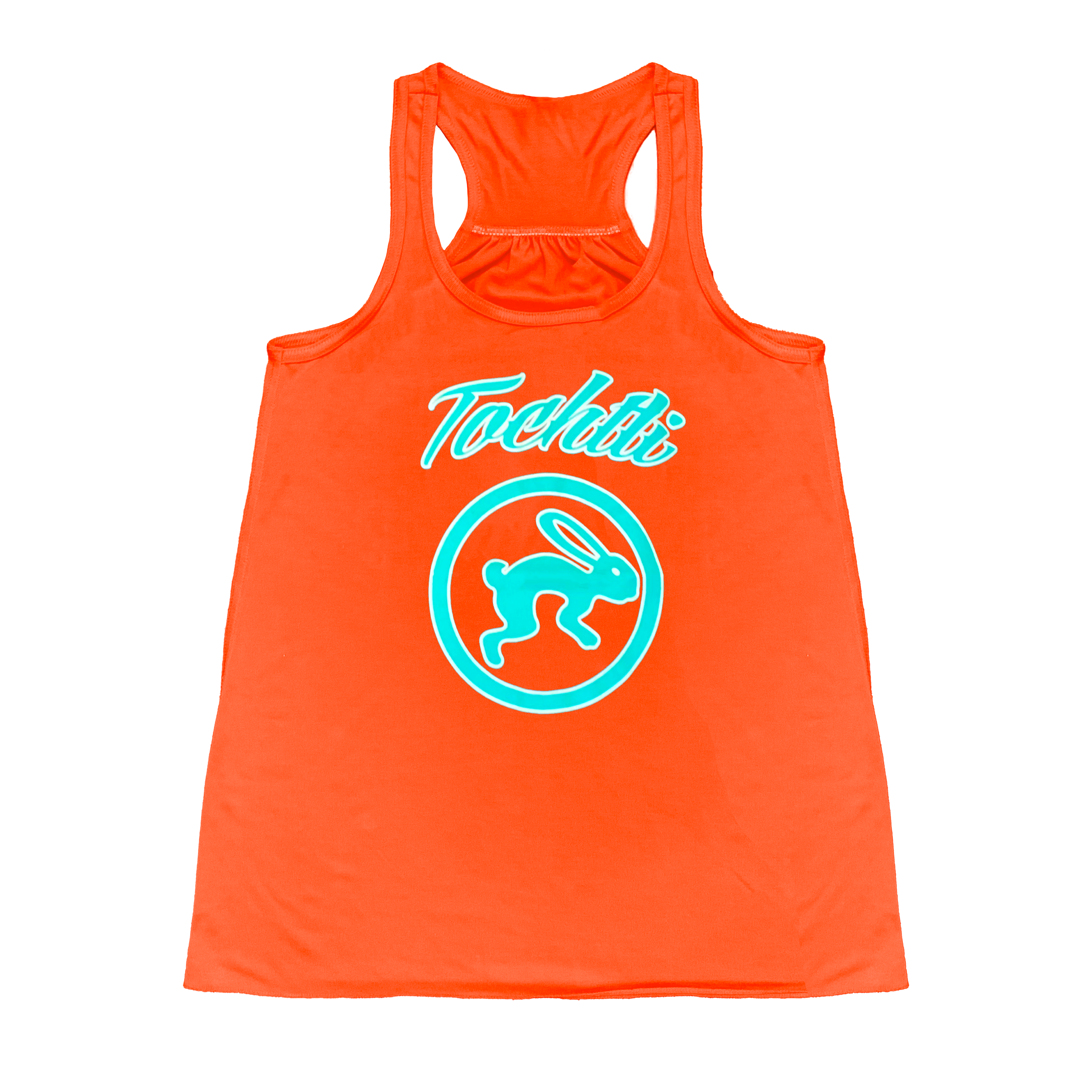 Ladies Tank Top - Flowy Razor Back - Tochtli Logo - Coral