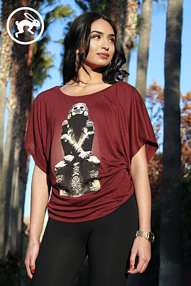 T-Shirt - Ladies Flowy Draped Sleeve Dolman Tee - Xochipilli