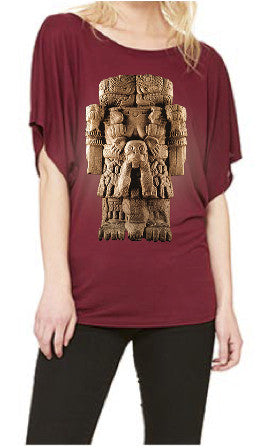 T-shirt - Ladies Flowy Draped Sleeve Dolman - Coatlicue (Mother Earth)