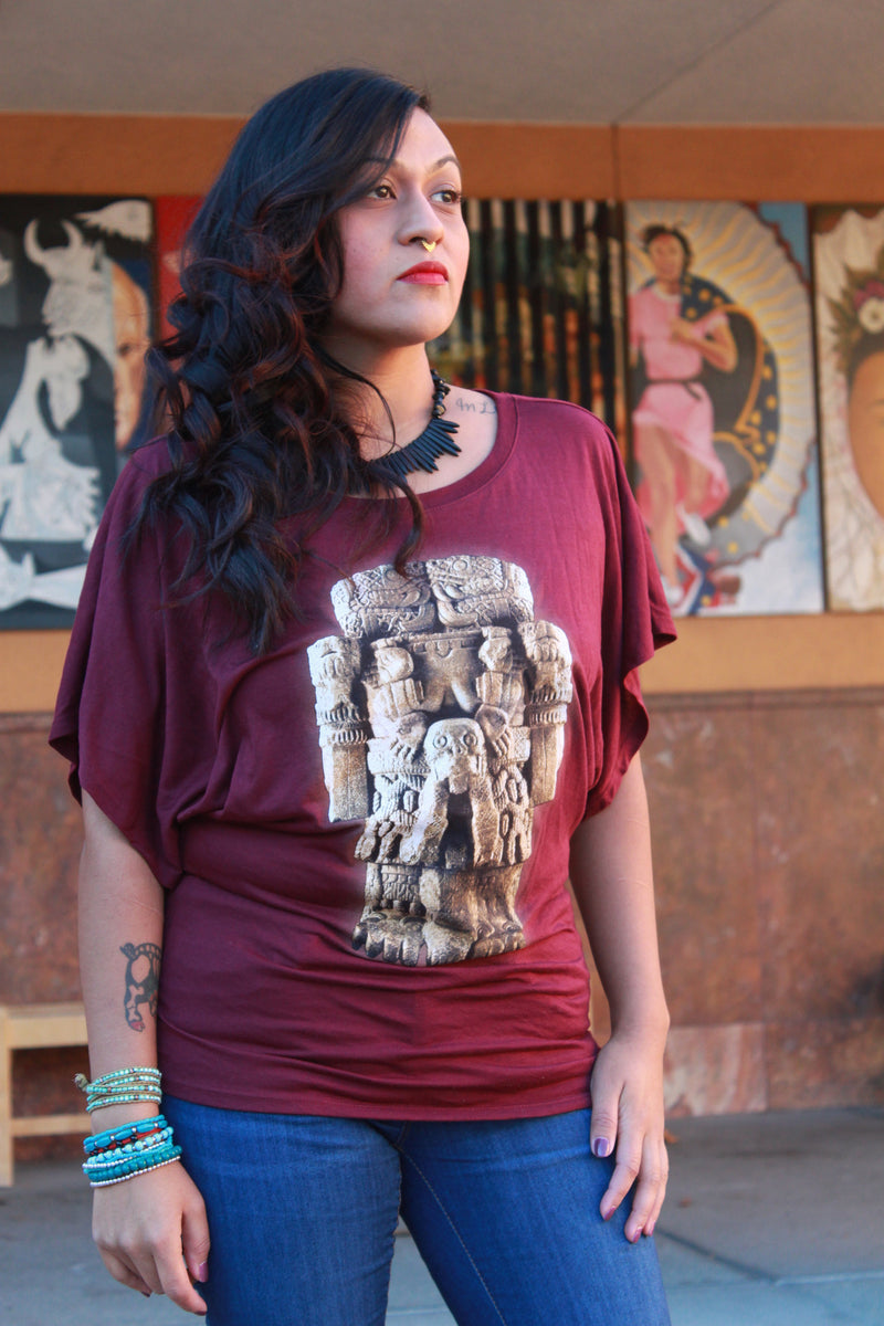 T-shirt - Ladies Flowy Draped Sleeve Dolman - Coatlicue (Mother Earth)