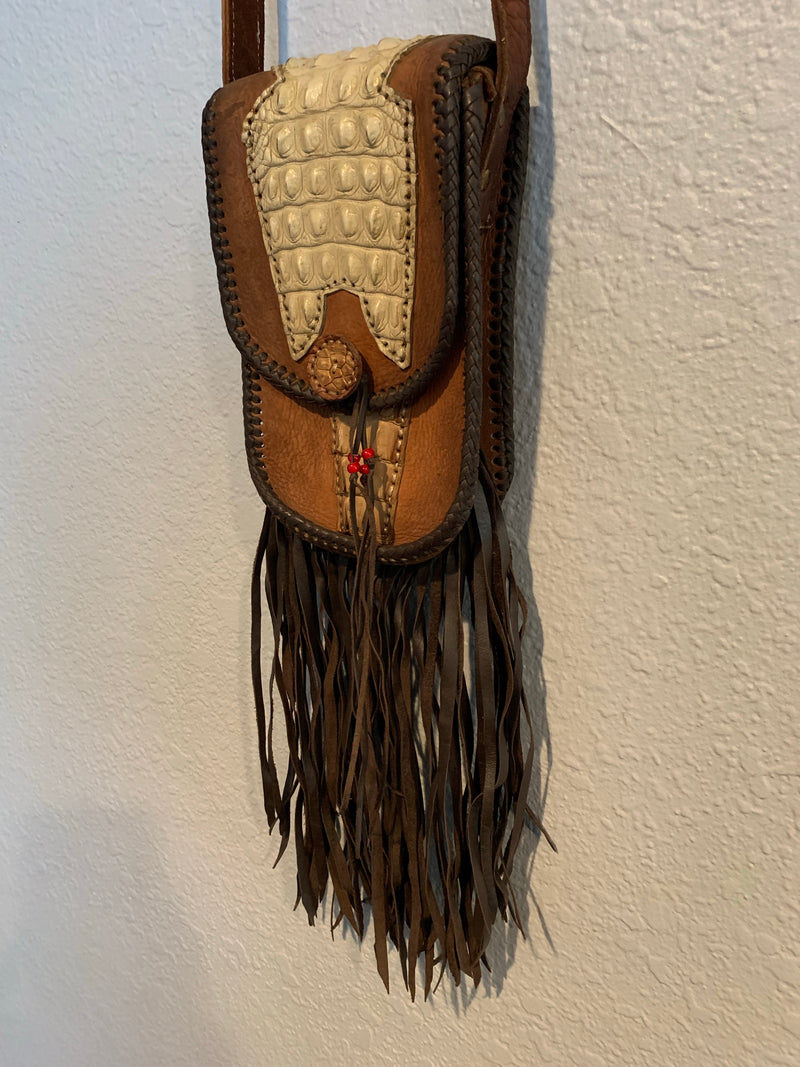 Hand made leather alligator skin bag