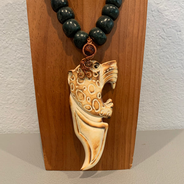 Necklace - Guatamala Jade Bone Jaguar|Ocelotl