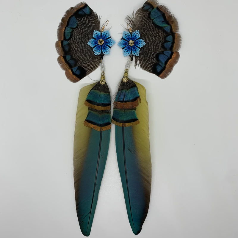 Feather Wing Earrings w Beaded flower 32