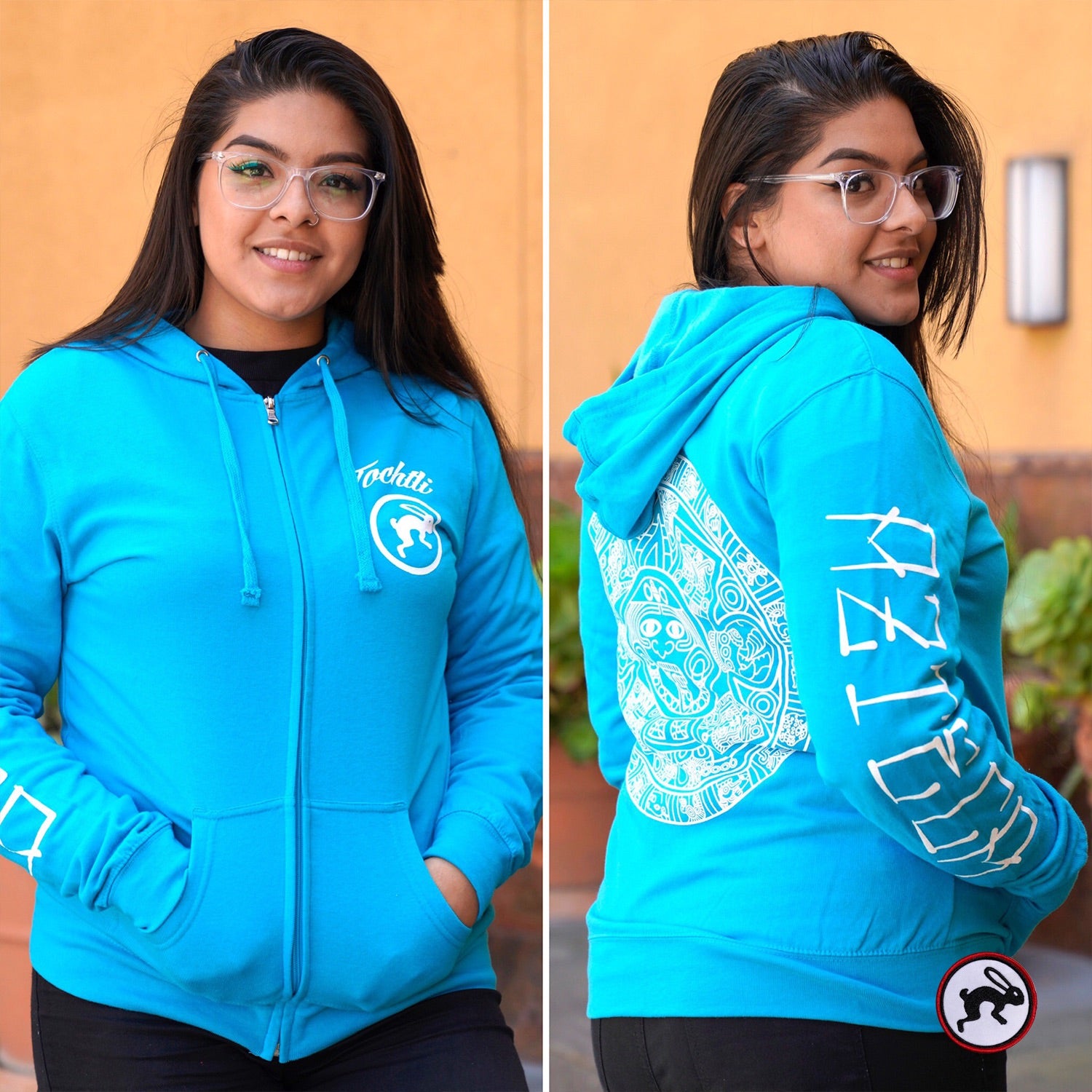 Zip-Up Hoodie - Aztec Calendar - Turquoise