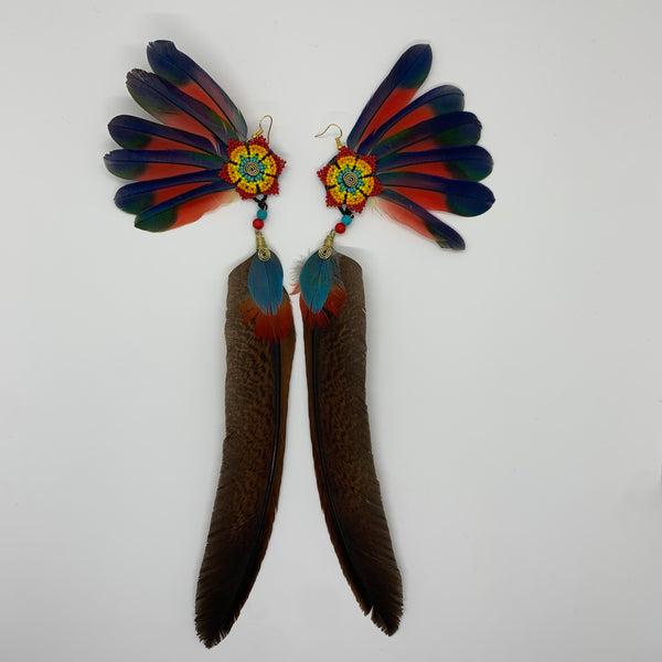 Feather Wing Earrings w Beaded flower 3