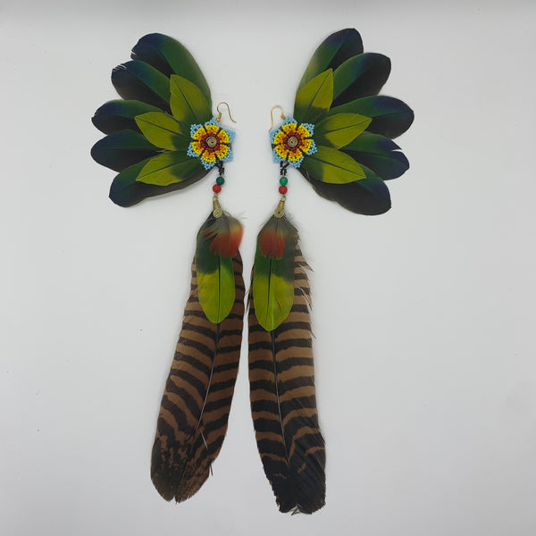 Feather Wing Earrings w Beaded flower 15
