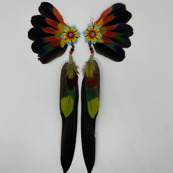 Feather Wing Earrings w Beaded flower 27