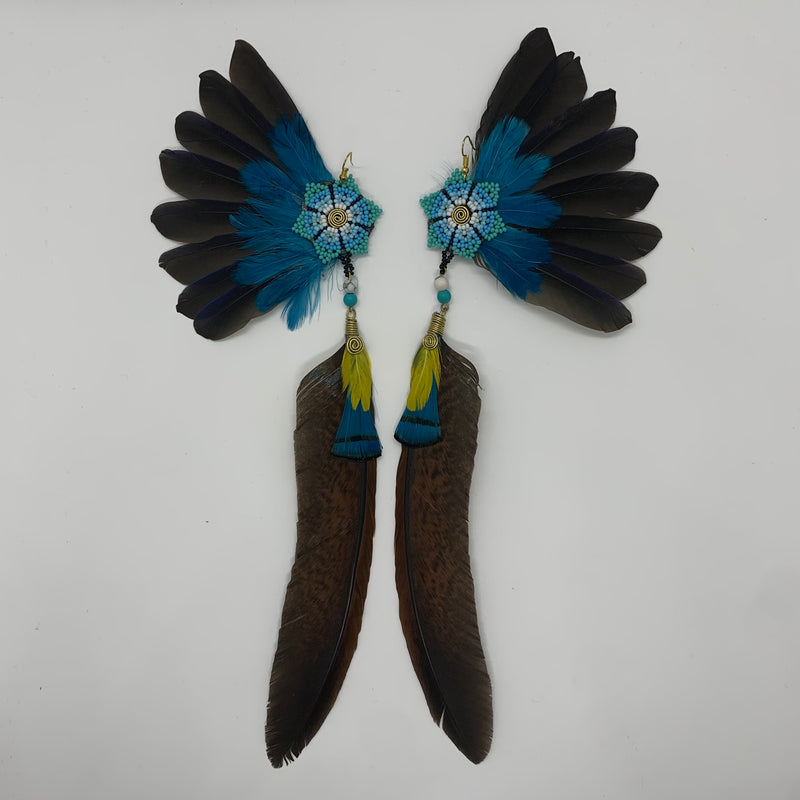 Feather Wing Earrings w Beaded flower 13