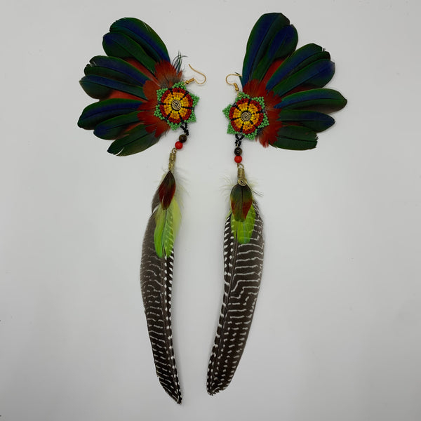 Feather Wing Earrings w Beaded flower 2