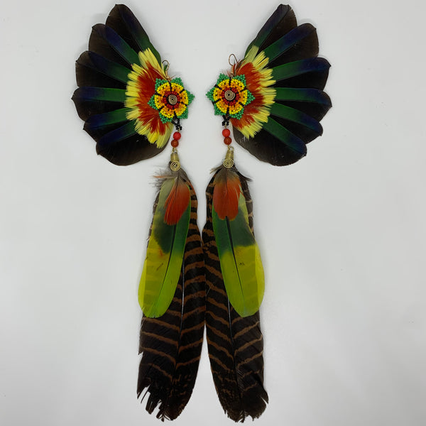Feather Wing Earrings w Beaded flower 39