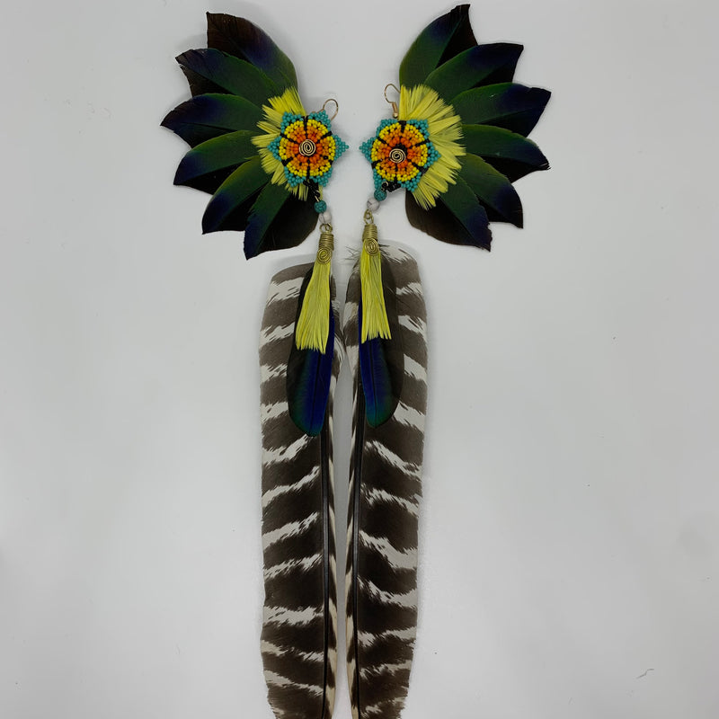 Feather Wing Earrings w Beaded flower 47