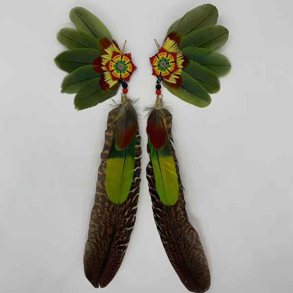 Feather Wing Earrings w Beaded flower 50