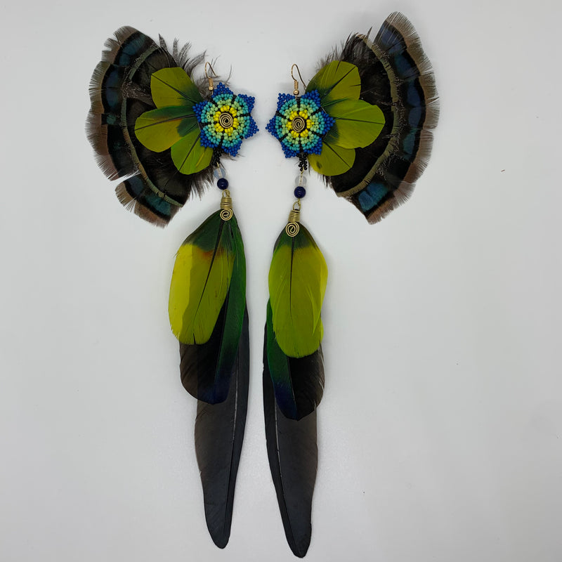 Feather Wing Earrings w Beaded flower 24