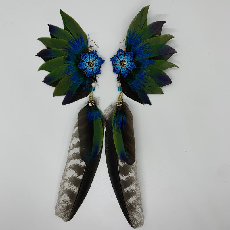 Feather Wing Earrings w Beaded flower 44