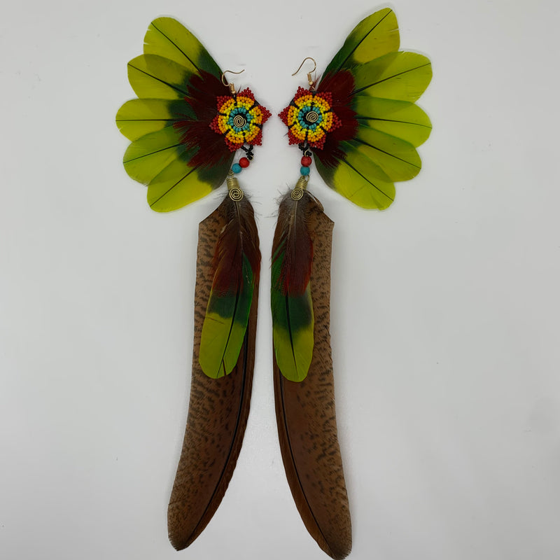 Feather Wing Earrings w Beaded flower 34